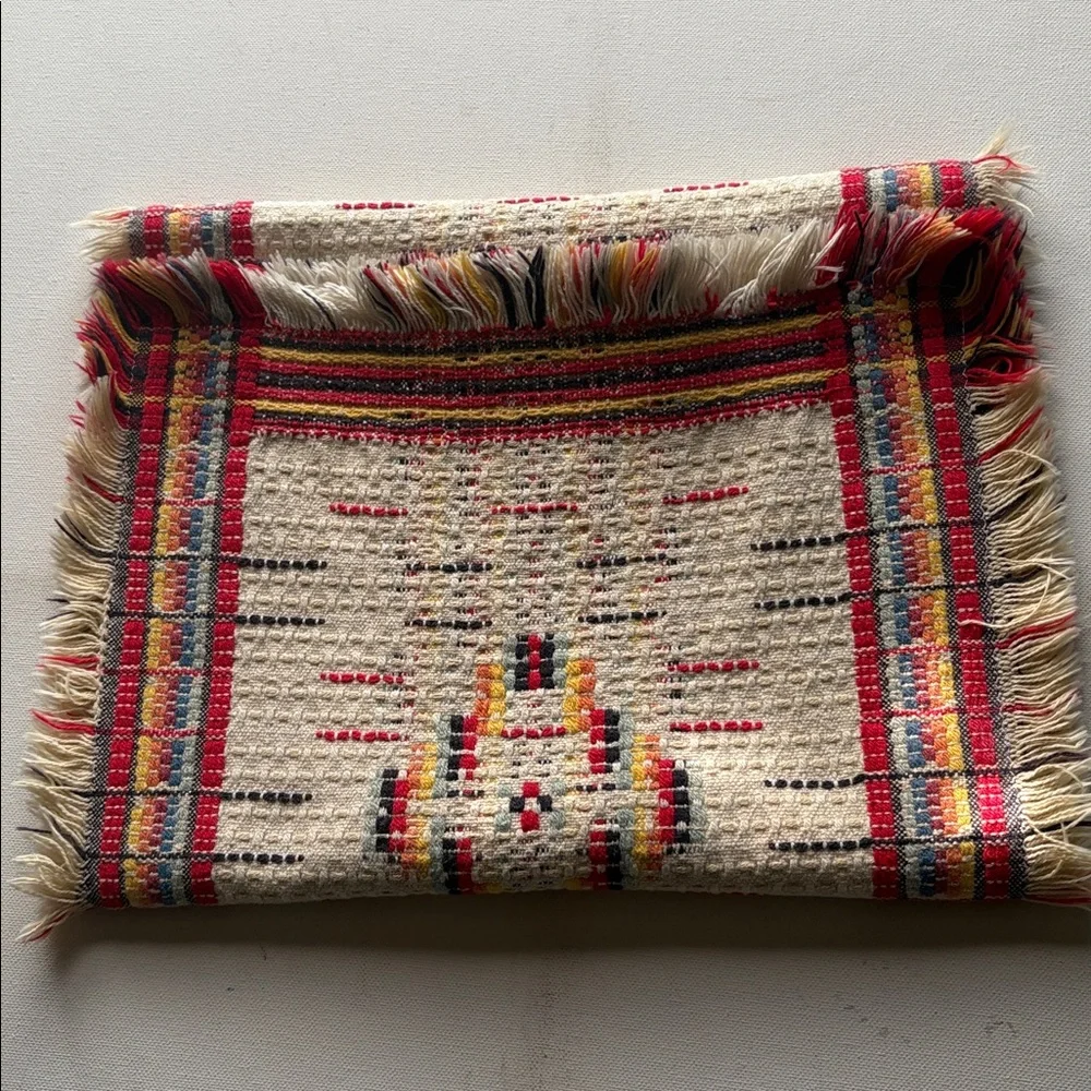 Vintage Overshot Handwoven Cotton Textile‎ / Table Runner Bohemian Cottagecore